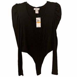 Planet Gold Small Black Bodysuit Long Sleeve Thong